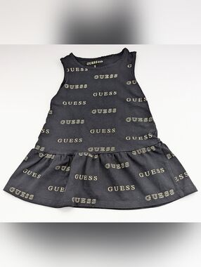 GUESS Kids (Size 2) Black Sleeveless/Tank Dress w/All Over Guess Logo Print
